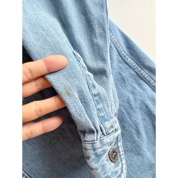 Vintage 90's JORDACHE Blue Cotton Denim Button Down Shirt, Size L - Picture 7 of 13